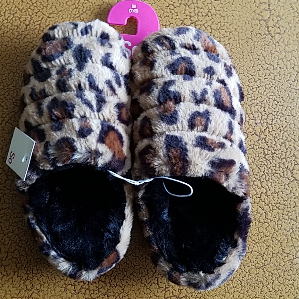 SO Brown and Black Furry Slippers